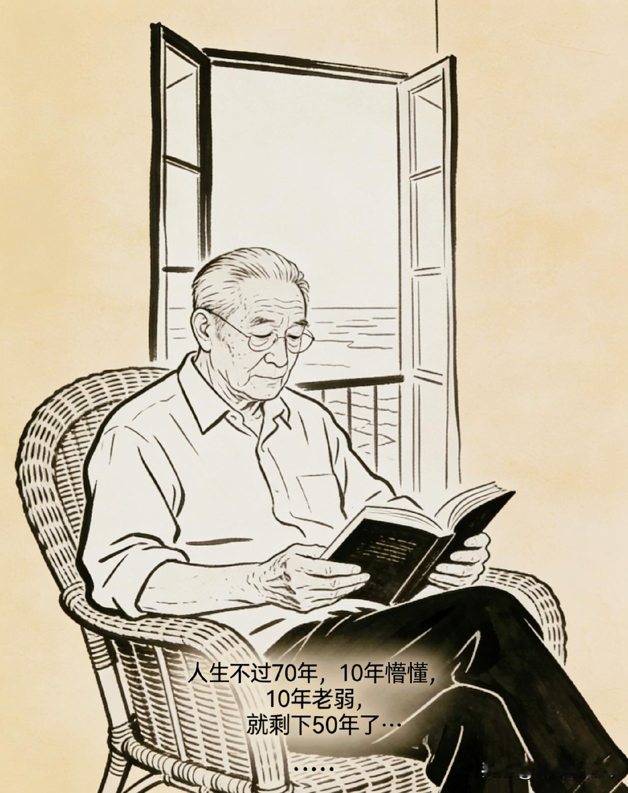 醍醐灌顶的一段话：“人生不过70年，10年懵懂，10年老弱，就剩下50年了，天