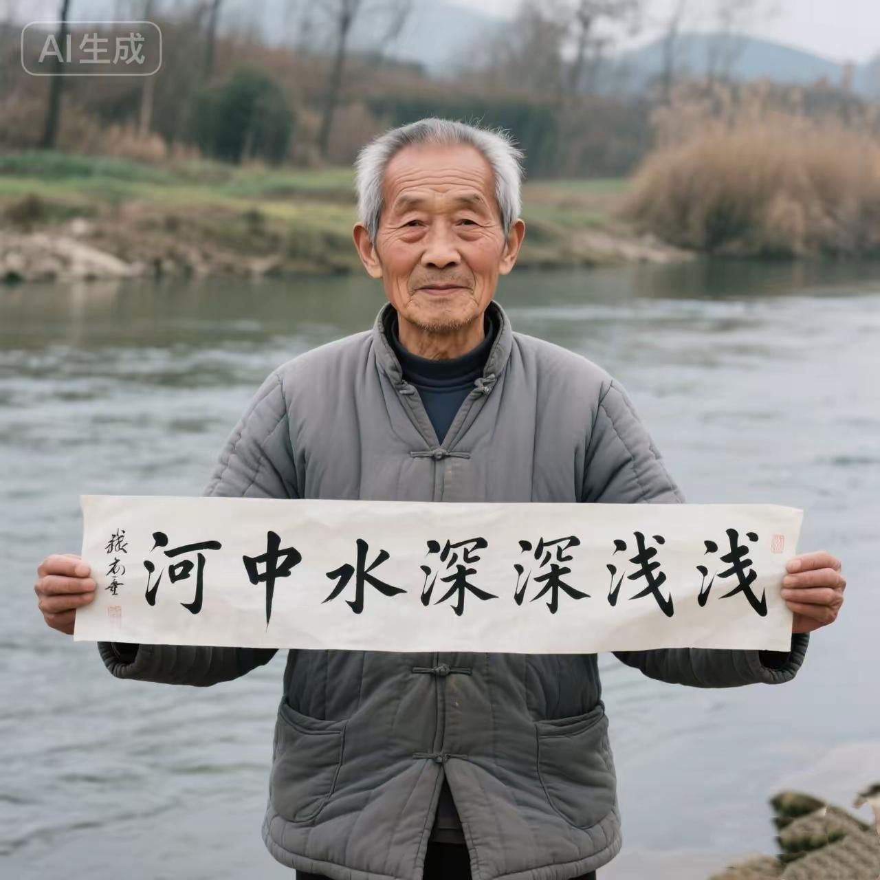 一老大爷在河边钓鱼，突发奇想写下一上联，求下联。上联：河中水深深浅浅下联：