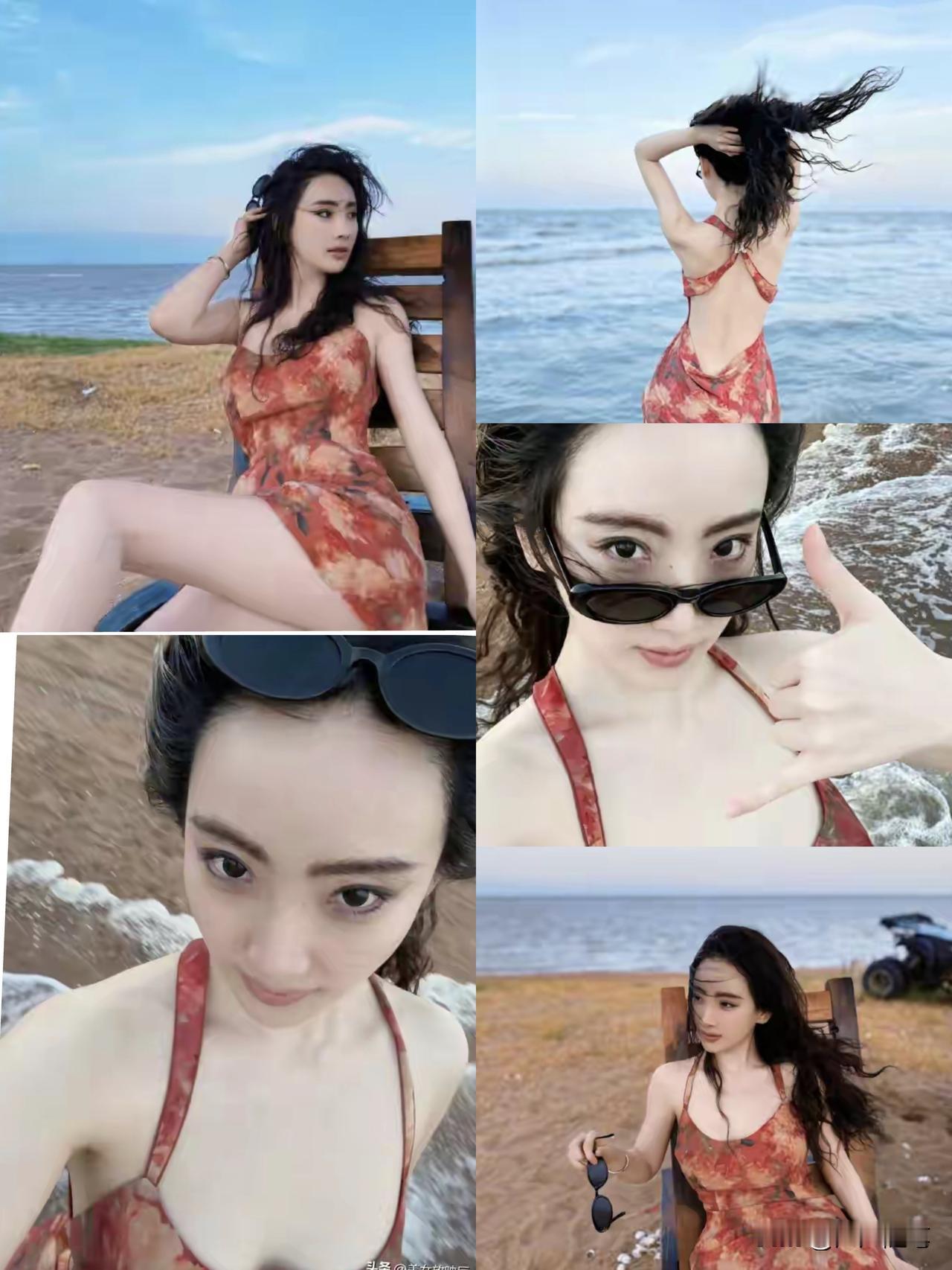 马卉的海边写真颜值爆表了。