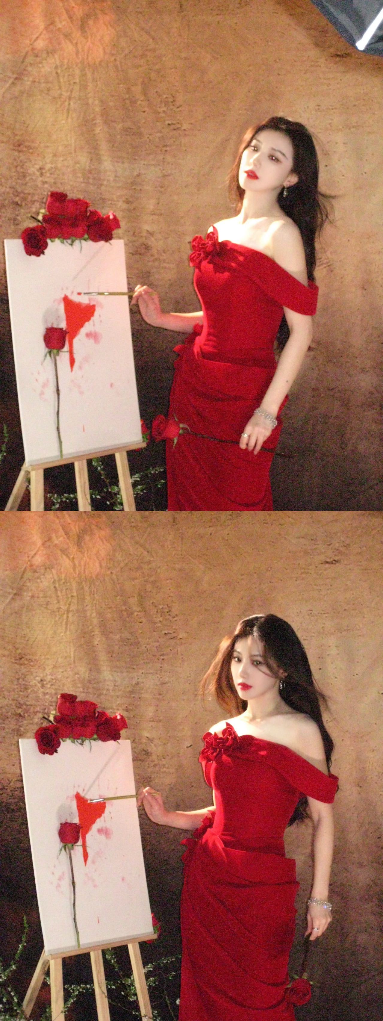 你是王鹤润那她是谁你是王鹤润那她是谁！王鹤润今日玫瑰红裙造型，好明媚的美