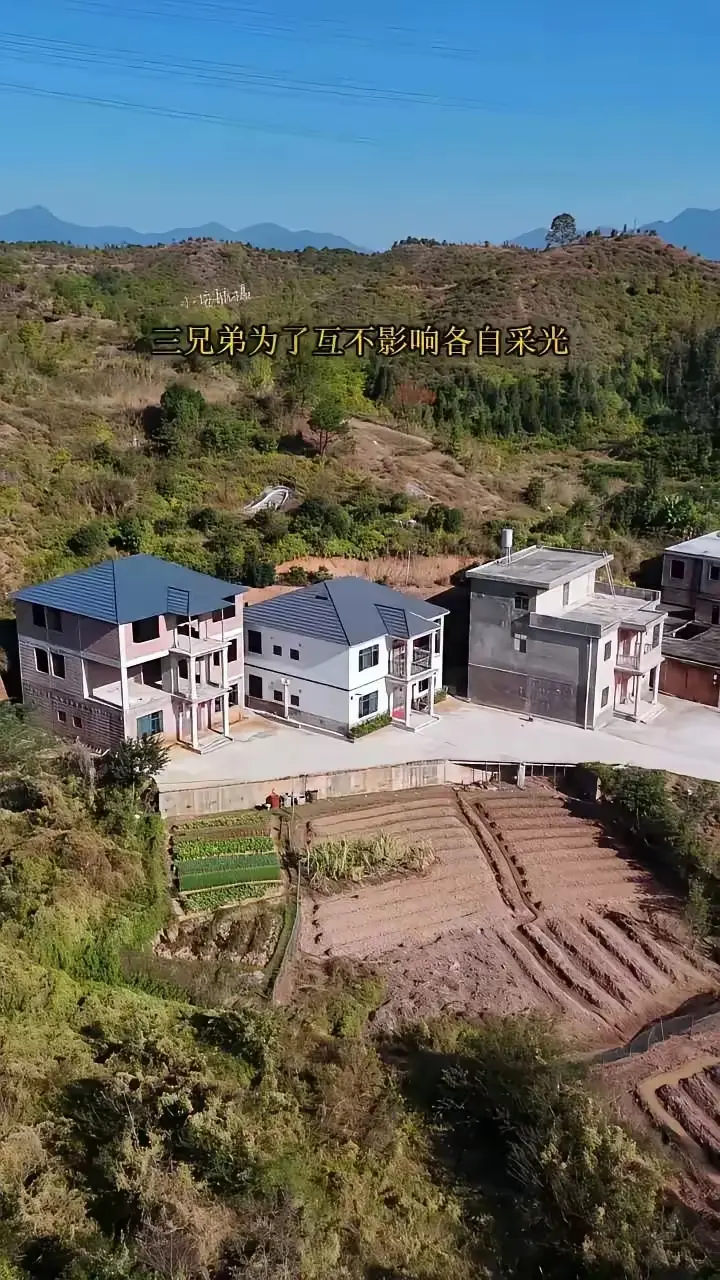三兄弟为了互不影响各自采光，都选择后退五米建房。