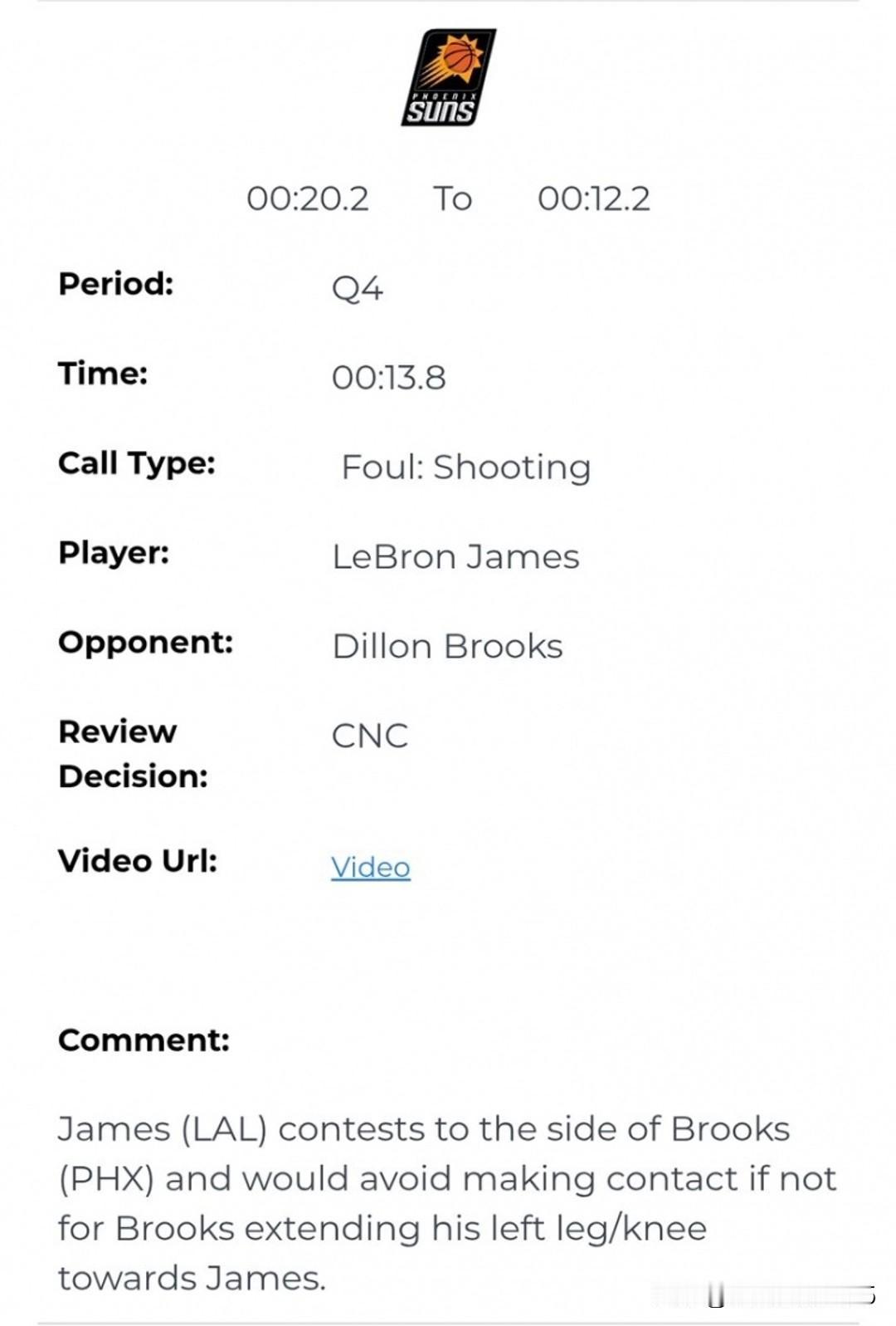 裁判报告出炉，太阳输得不冤。NBA官方发布了昨日湖人战太阳最后2分钟的裁判报