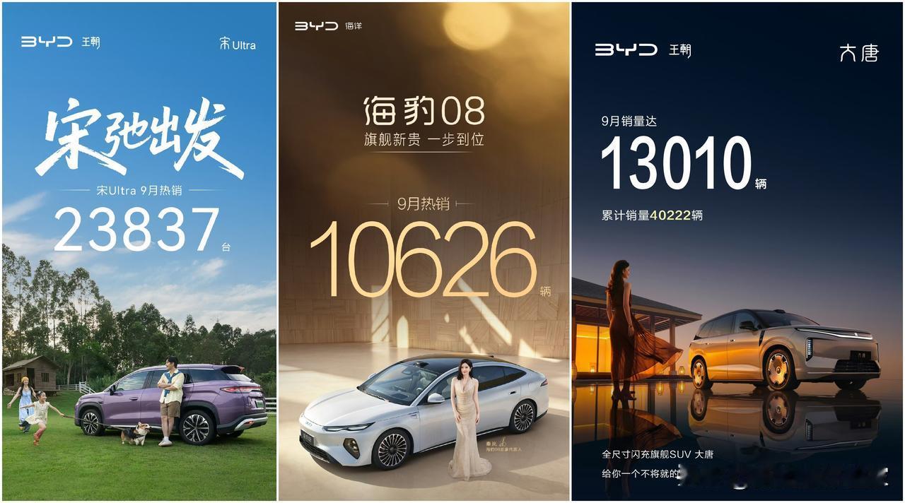 钛7EV闪充纯电9月卖了13871台。宋Ultra、大唐、海豹08接连放量，多