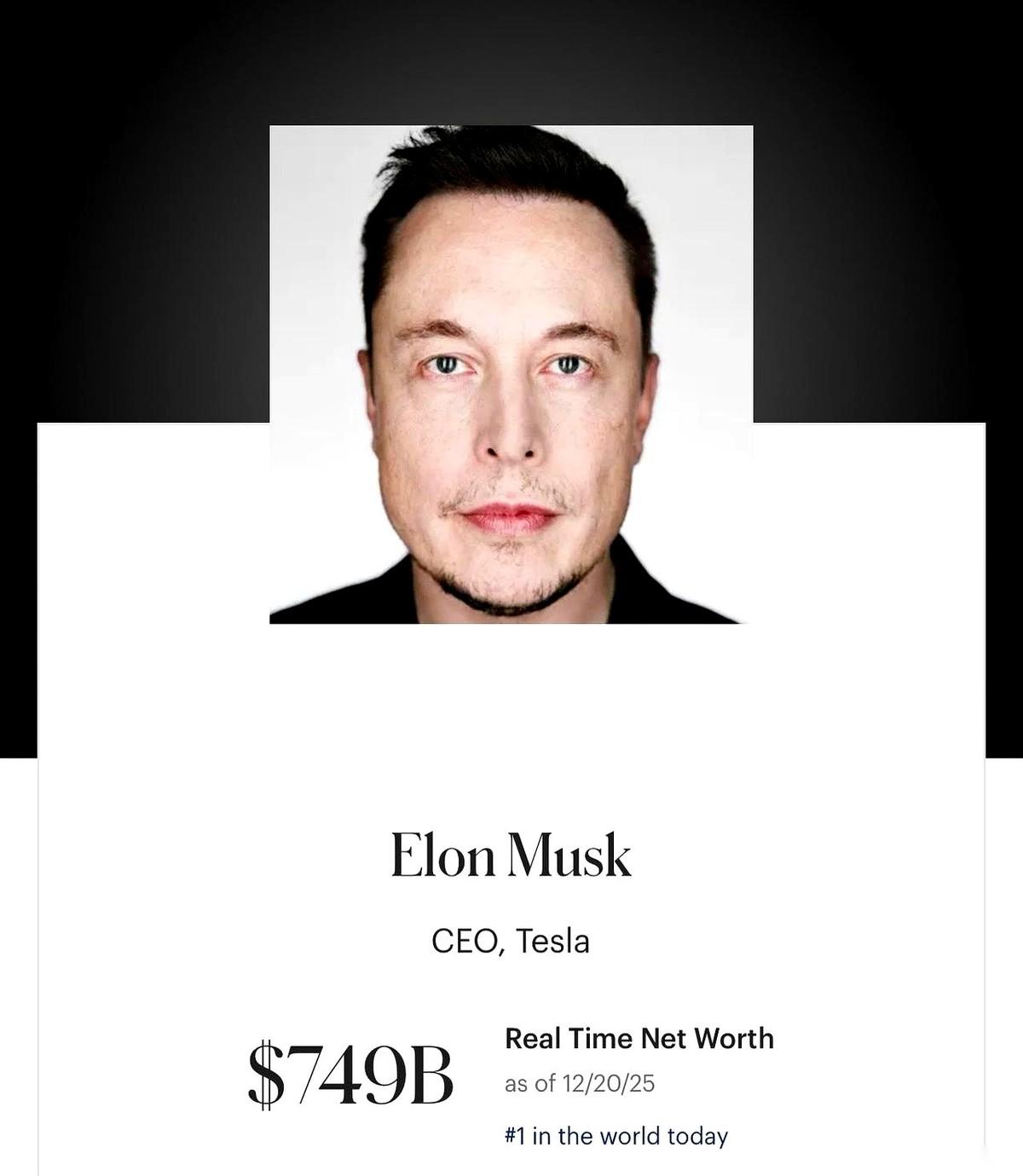 马斯克7490亿美金。第二名到第五名加起来，还不够他一个人打。这已经不是凡尔