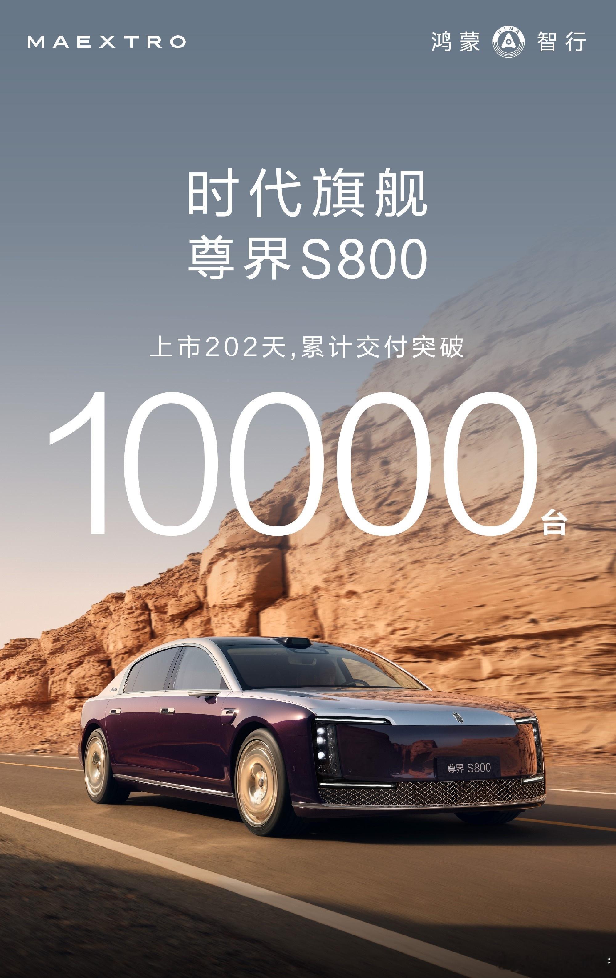 尊界S800交付突破10000辆12月23日，鸿蒙智行官宣，尊界S800上市20