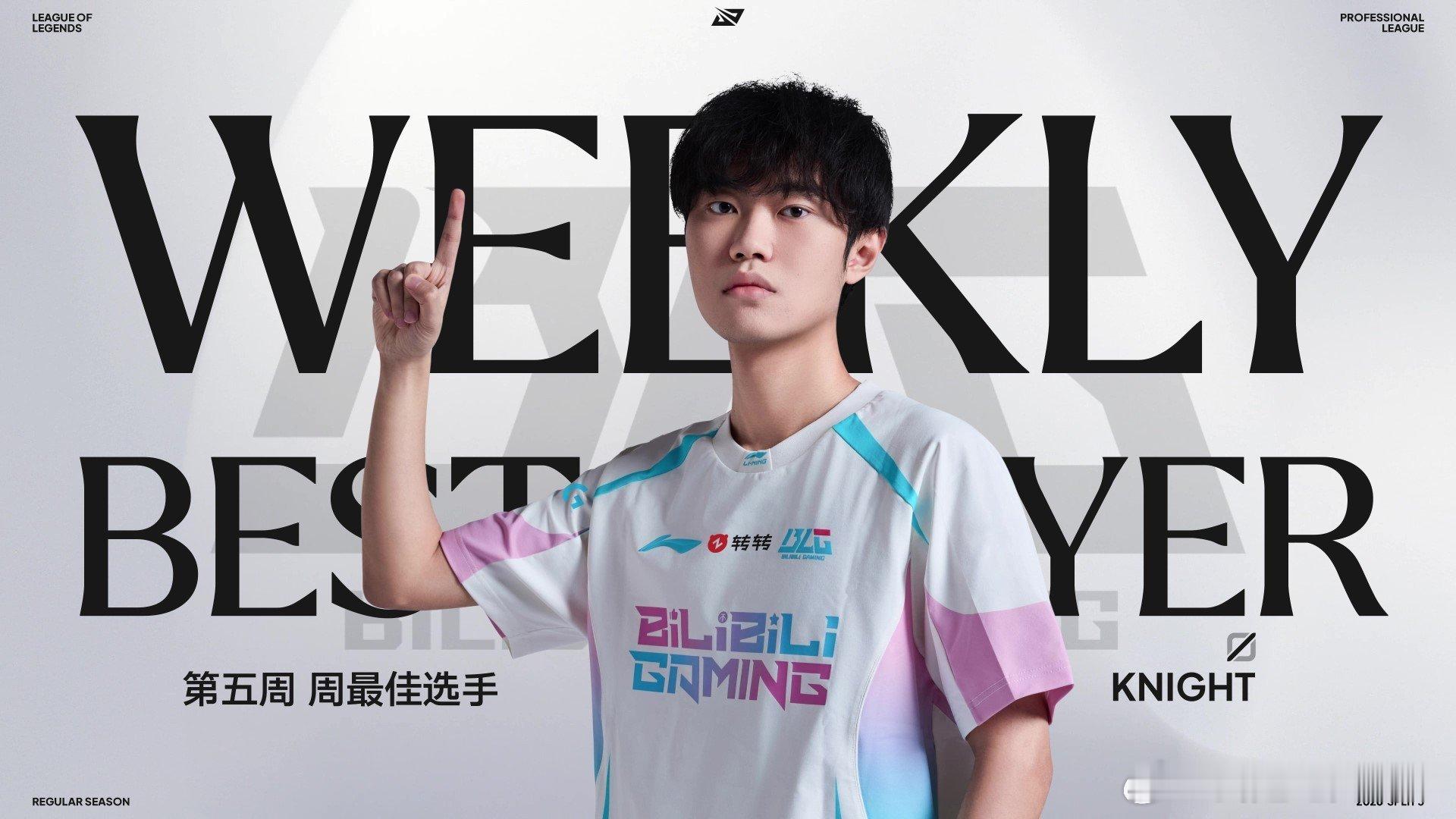 第五周的最佳阵容公布！BLG占据四席，Knight再次当选周最佳选手！最佳阵容：