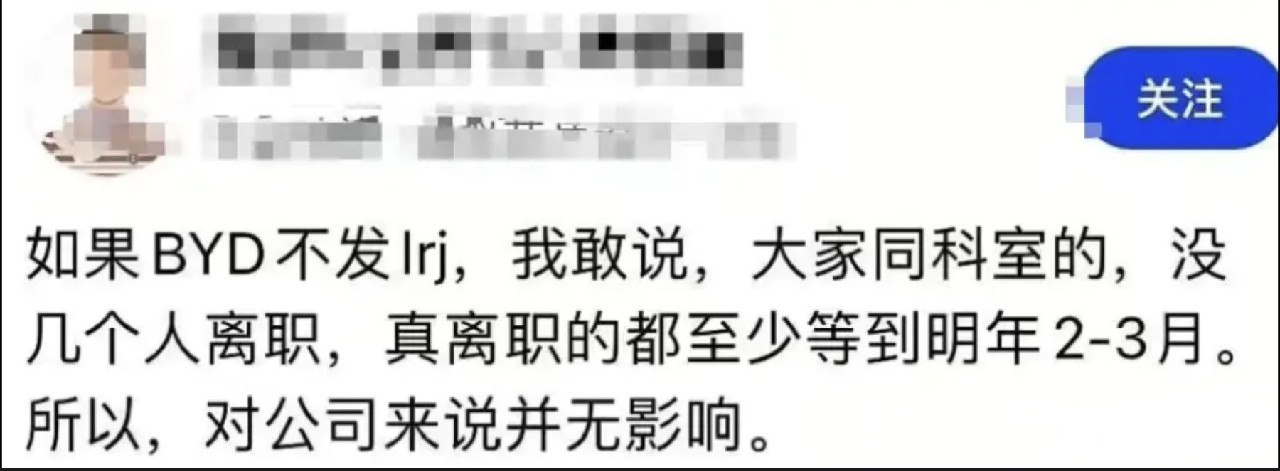 网友爆料：比亚迪不发利润奖，员工也不会立刻离职就算公司取消利润奖，科室里也基本没人会立马离职。大家虽