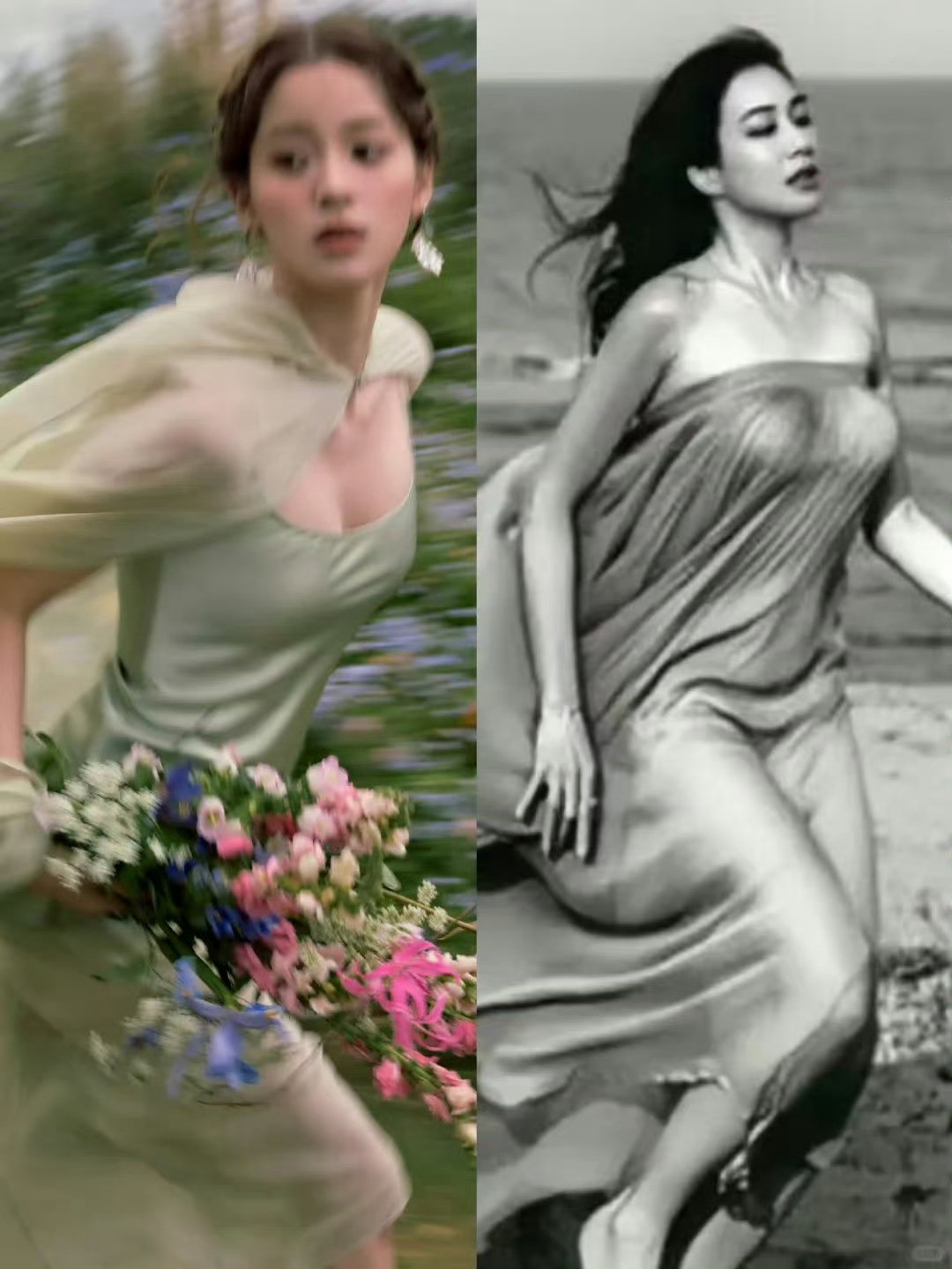 欧阳娜娜和钟丽缇的跑步照真是有异曲同工之妙，跑起步来都能出神图，太有美感了！