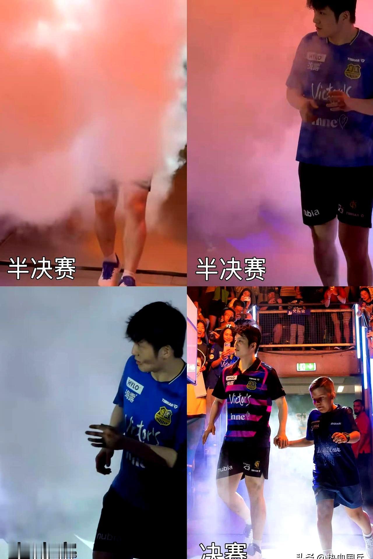 周六赛场被人造烟雾糊成一团时，樊振东在入口处四下张望，几乎看不见路，德国媒体一本