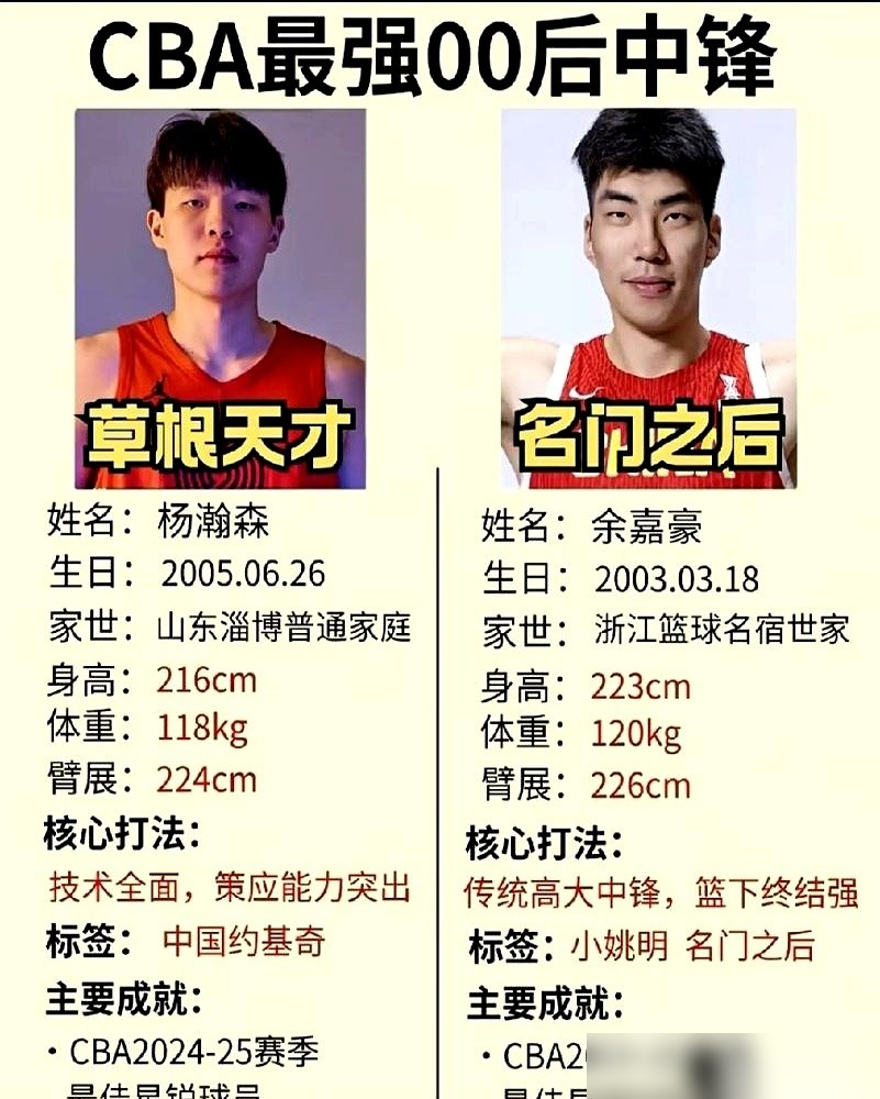 中国男篮两个未来内线，走了完全相反的路！杨瀚森在CBA打出场均16+10，是公认技术全面、球商在线的