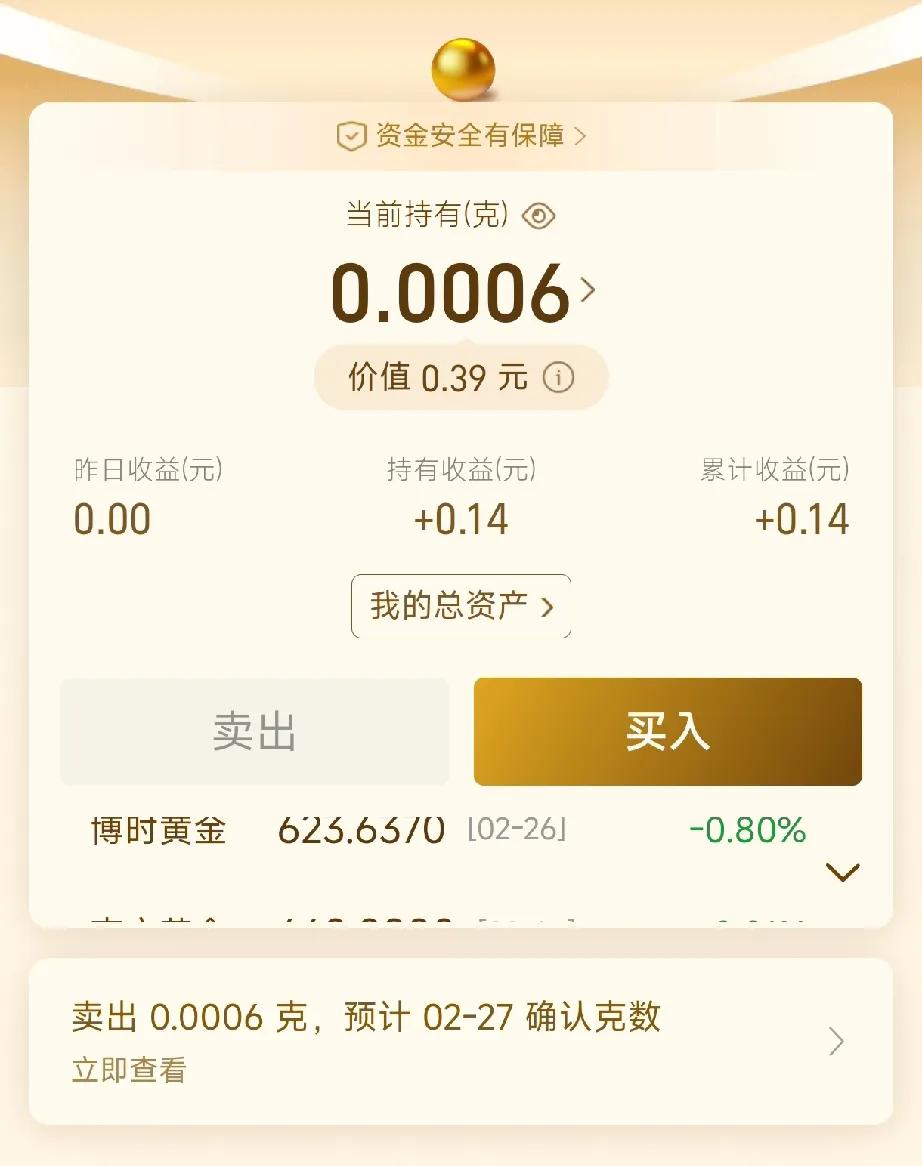 🤣🤣听说最近黄金涨价了。今天突然想起好几年之前用免费黄金票买下来的0.00