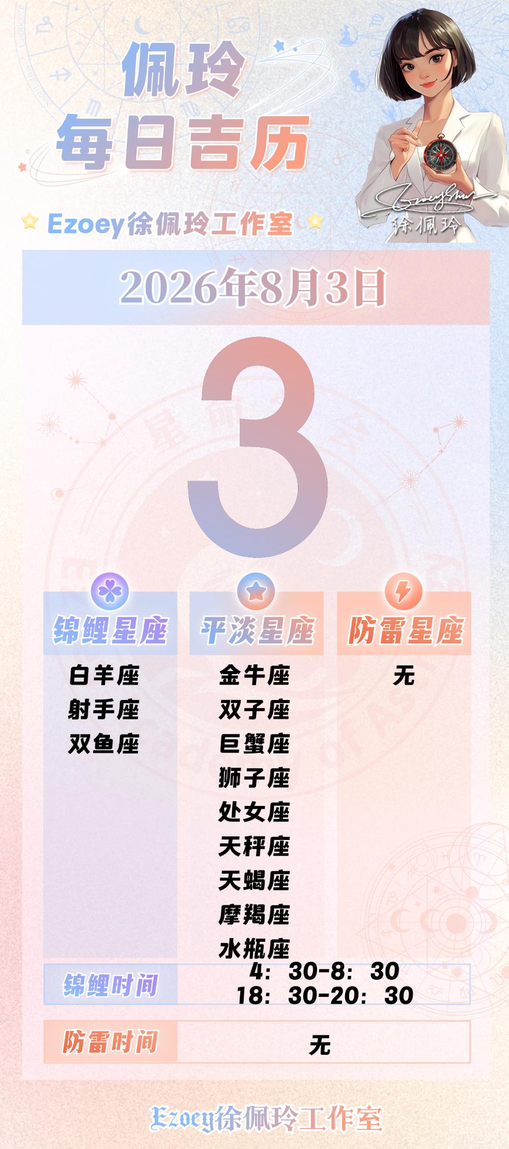 【8.3日播报】快速推进日锦鲤星座：白羊座、射手座、双鱼座——Ezoey徐佩玲