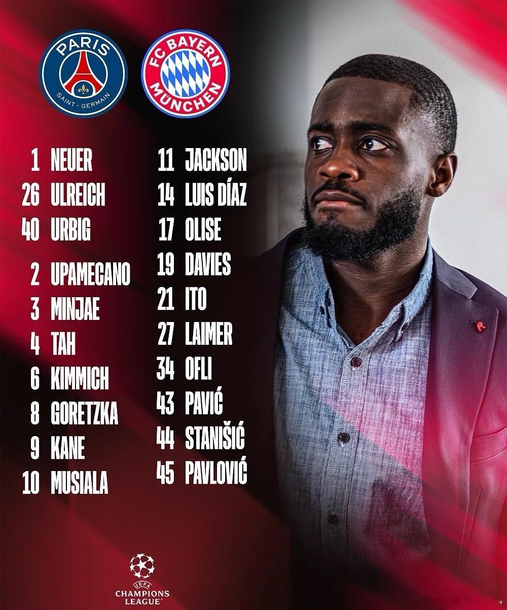 4月27日拜仁公布了本周欧冠半决赛首回合客战巴黎的大名单，凯恩、奥利塞领衔，诺伊