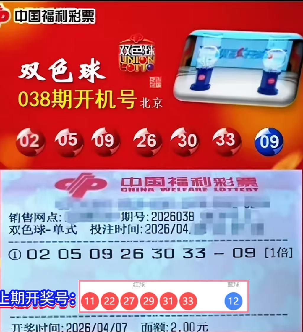 双色球第26038期开机号码现已揭晓：红球为02、05、09、26、30、33，