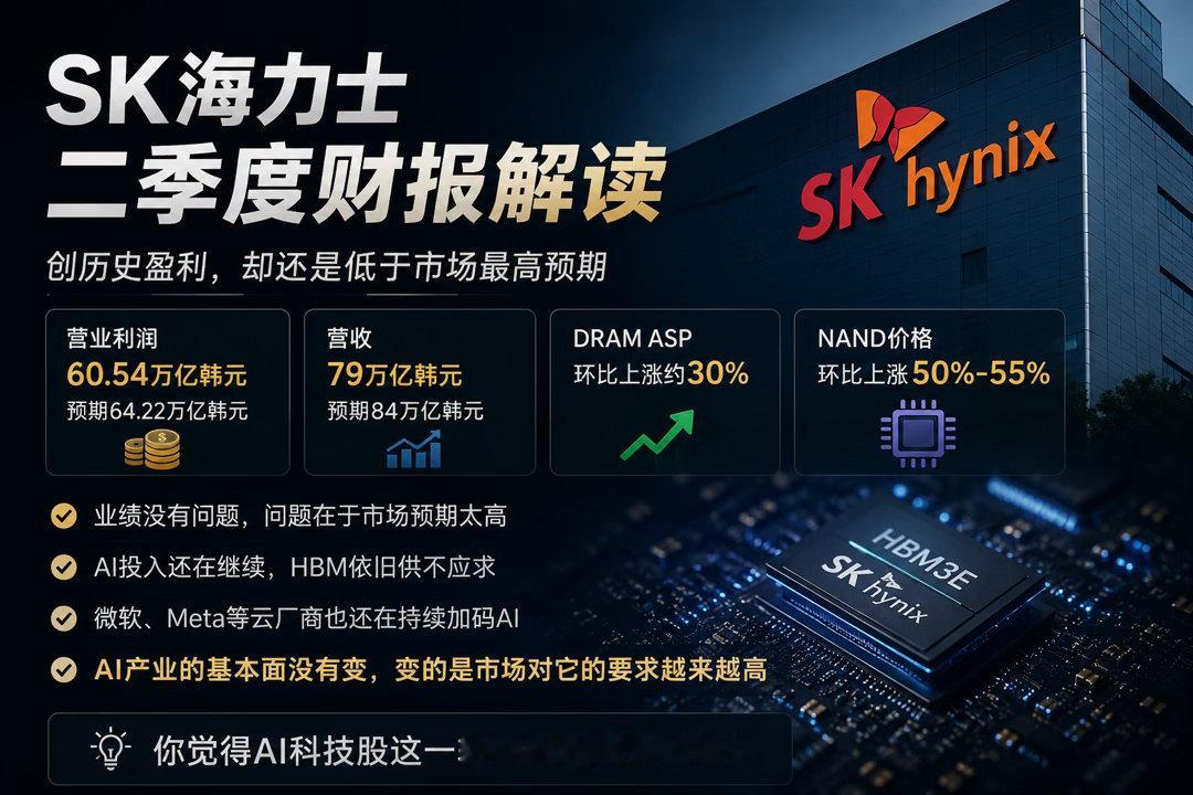 SK海力士财报出来了。一边是创下历史级盈利，一边却没达到市场最高预期。AI到底凉