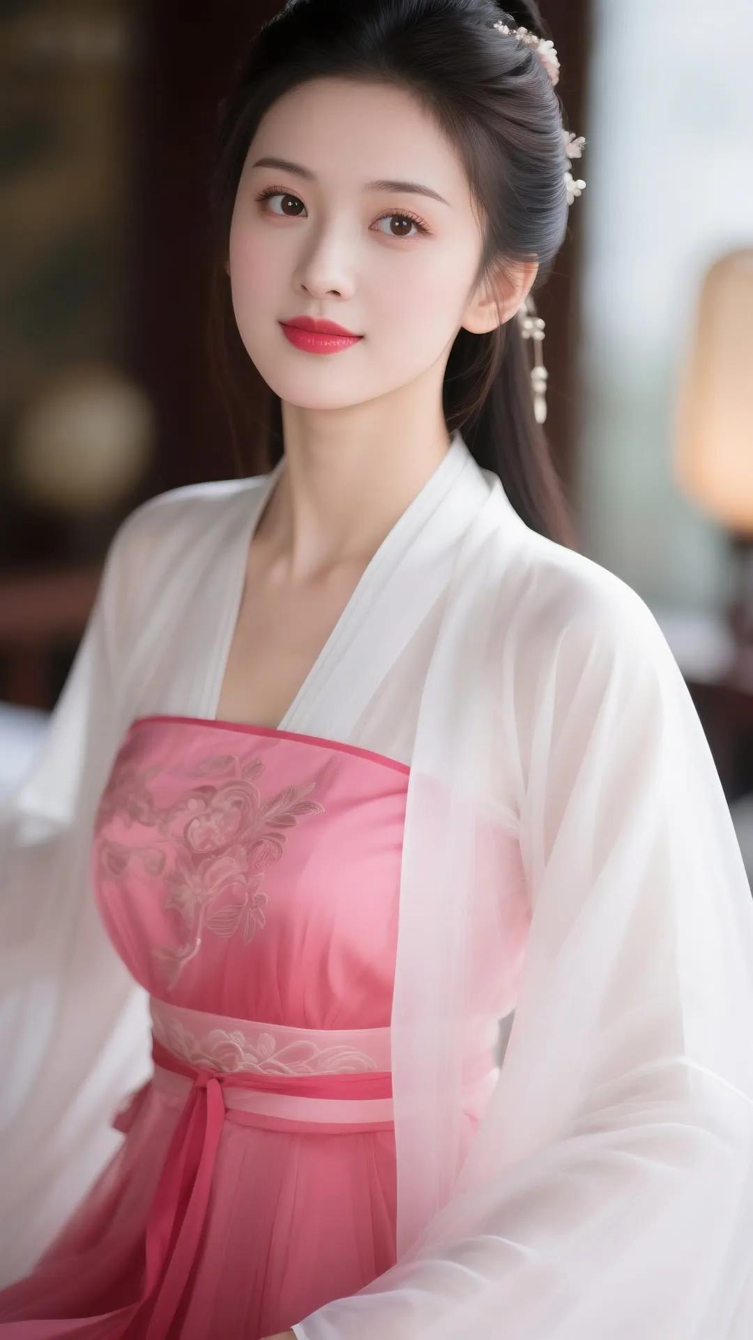 古风美人，粉裙白纱，韵味十足