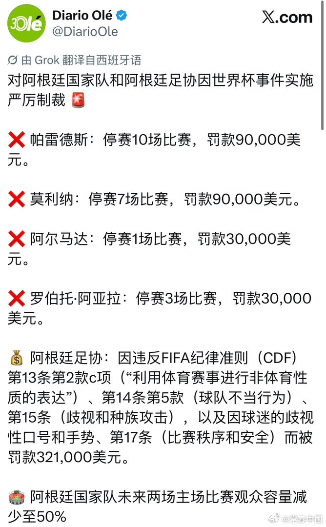 国际足联这份罚单下得确实够狠。帕雷德斯10场禁赛加9万美元罚款，直接刷新了近年来国家队赛事的处罚纪录