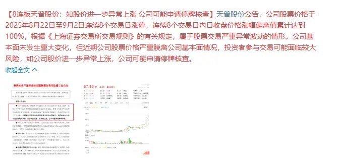 A股最新空间板龙头，8连板天普股份，再涨就要停牌了！天普股份8个10CM涨停就预