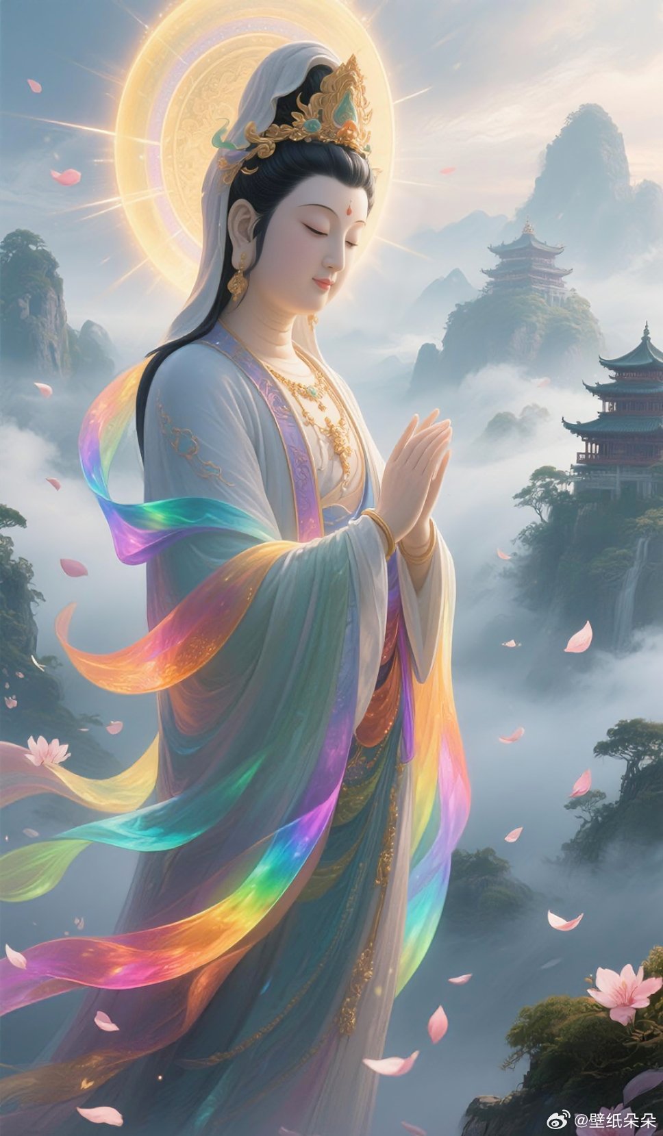 “今日大吉，见佛得福，有求必应！...”观音菩萨壁纸