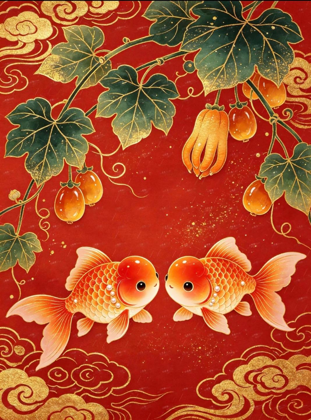 锦鲤携财入府来，佛手托福绕门庭。传统文化传递正能量绘画祝福