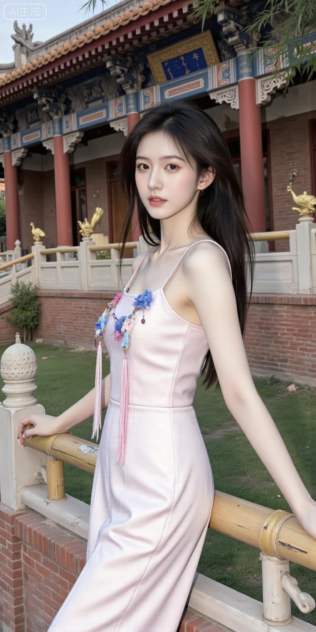 粉缎国风吊带裙，古典甜美人设稳了水墨风吊带裙水墨印花吊带裙水墨蝴蝶吊带裙