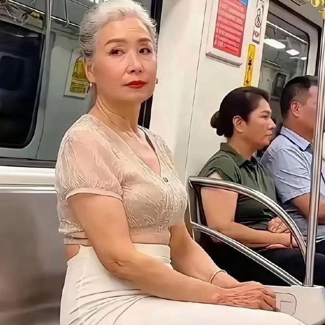 地铁银发阿姨精致穿搭，竟被吐槽轻浮露肉？地铁偶遇一位六十多岁阿姨，银发打理