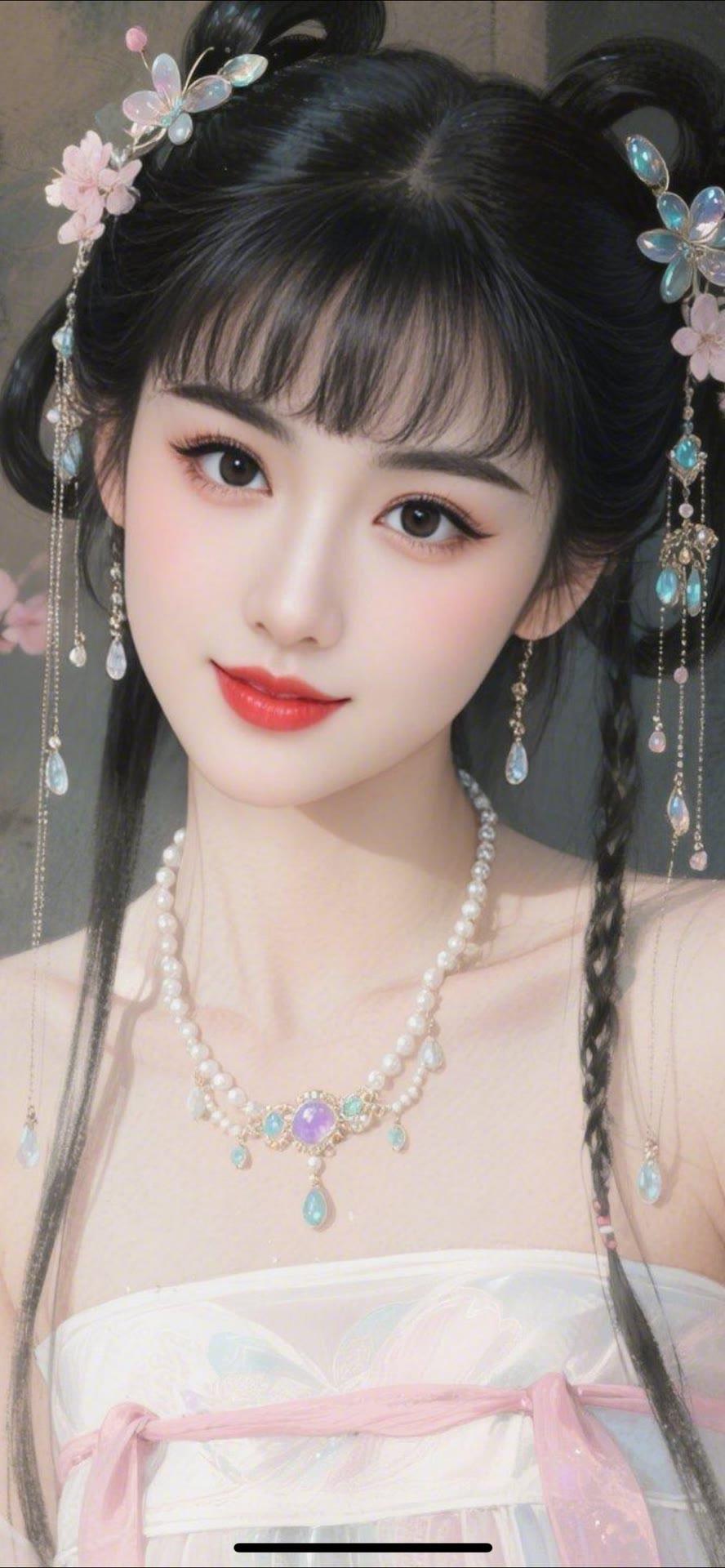 梦幻古风少女，精致妆容与发饰相得益彰，宛如画中仙子。