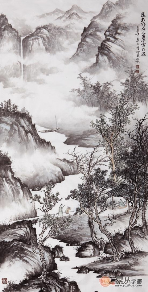 吴大恺四尺竖幅山水画作品《遥知隔水人》作品来源:易从网