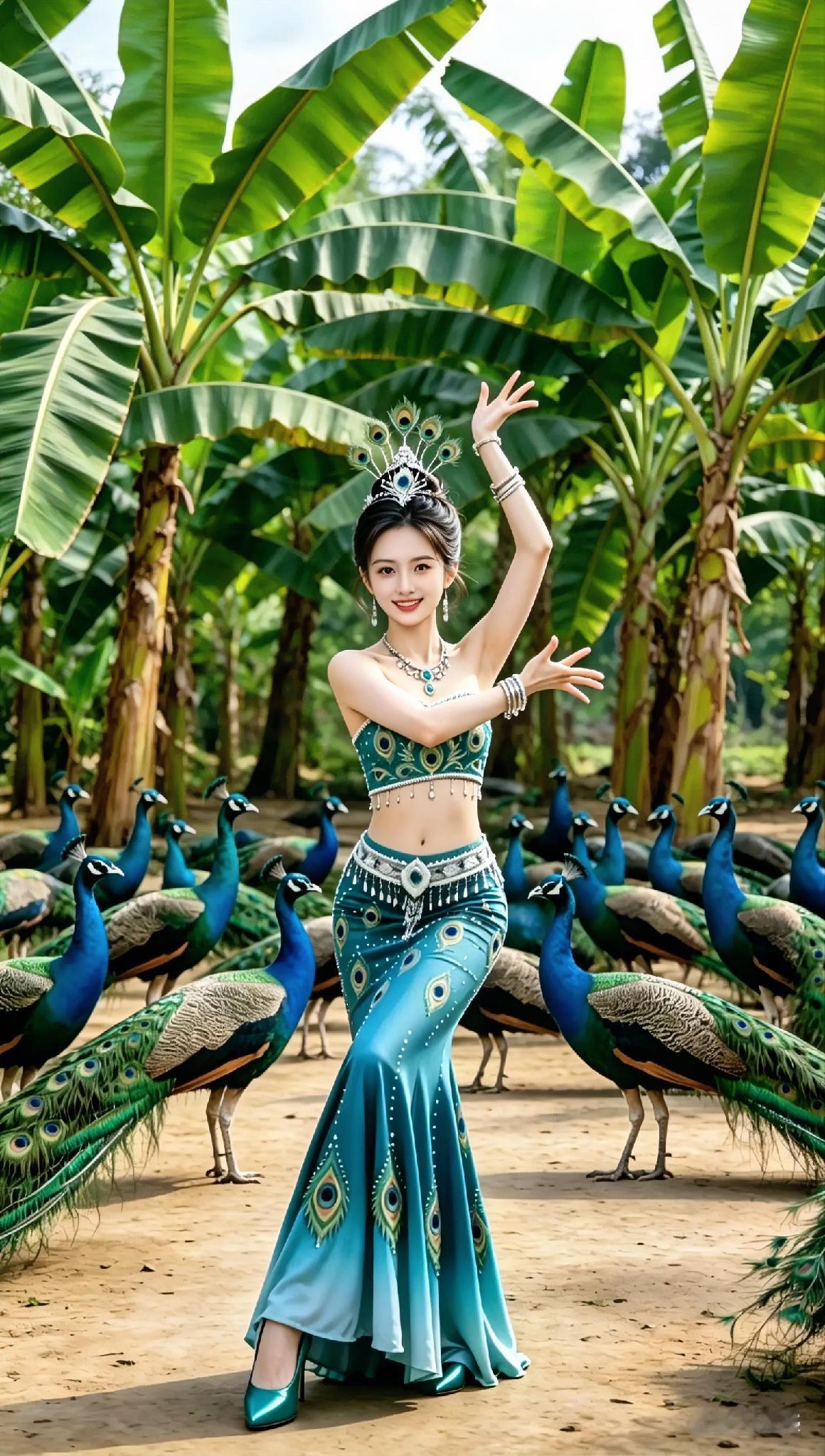 美女孔雀舞，秀出优美，犹如仙子降临凡间，美好祝愿如孔雀开屏。ai孔雀照a