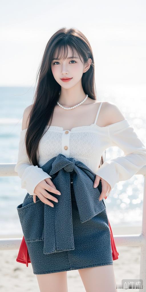 海边度假穿搭指南：清新白色上衣+牛仔短裙，搭配珍珠项链，轻松自在怎么穿搭会让人比