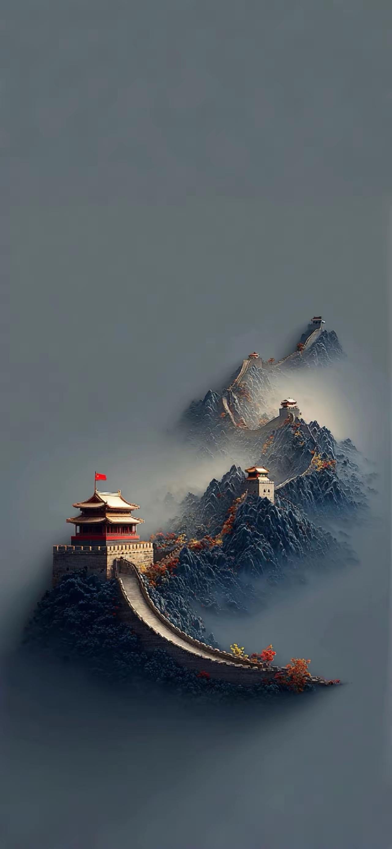 手机壁纸～层峦叠嶂之间，长城如巨龙蜿蜒穿梭在云海之中。一砖一石镌刻着千年的历史沉