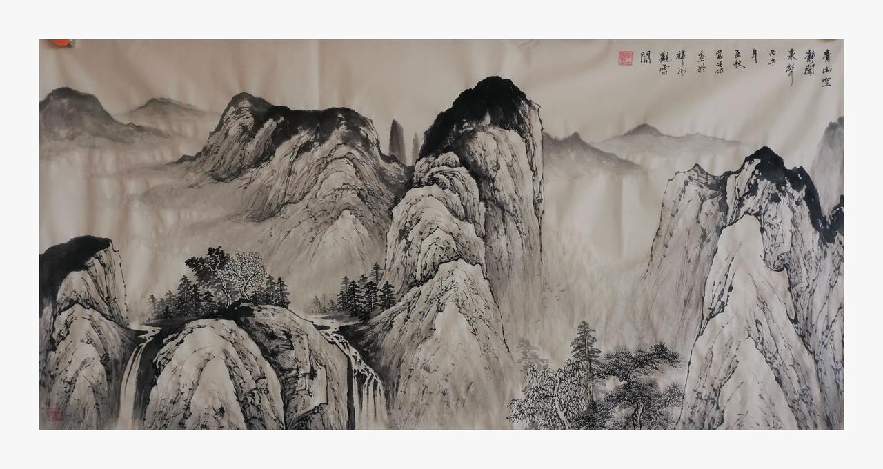 国画山水原创作品欣赏：传统水墨山水画水墨风格山水画清雅国画山水画作鉴赏山