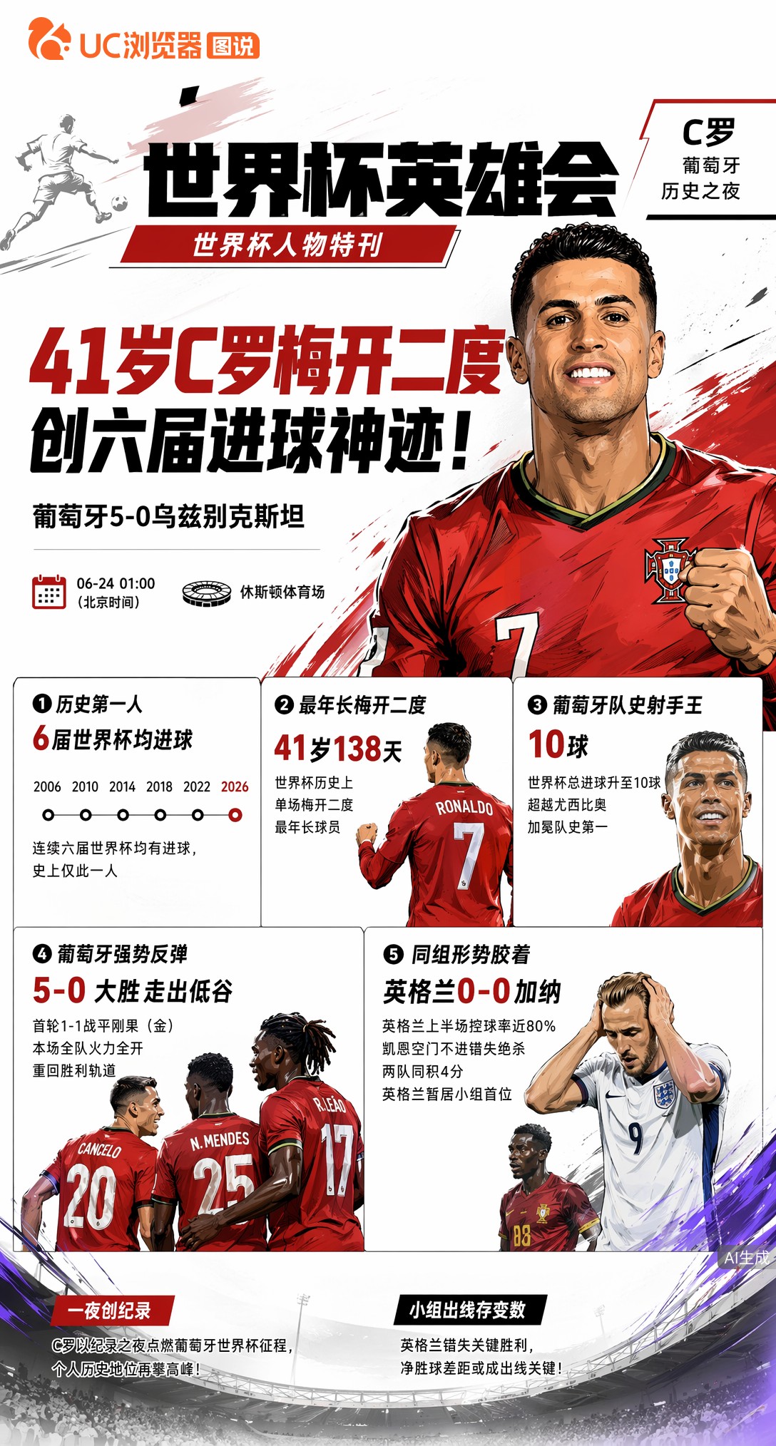 41岁C罗梅开二度创历史！六届世界杯全部进球史上仅此一人