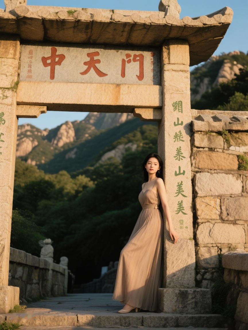 AI妙生图于中天门下，山风轻拂，时光在此驻足，每一步都是与自然的诗意对话🌄