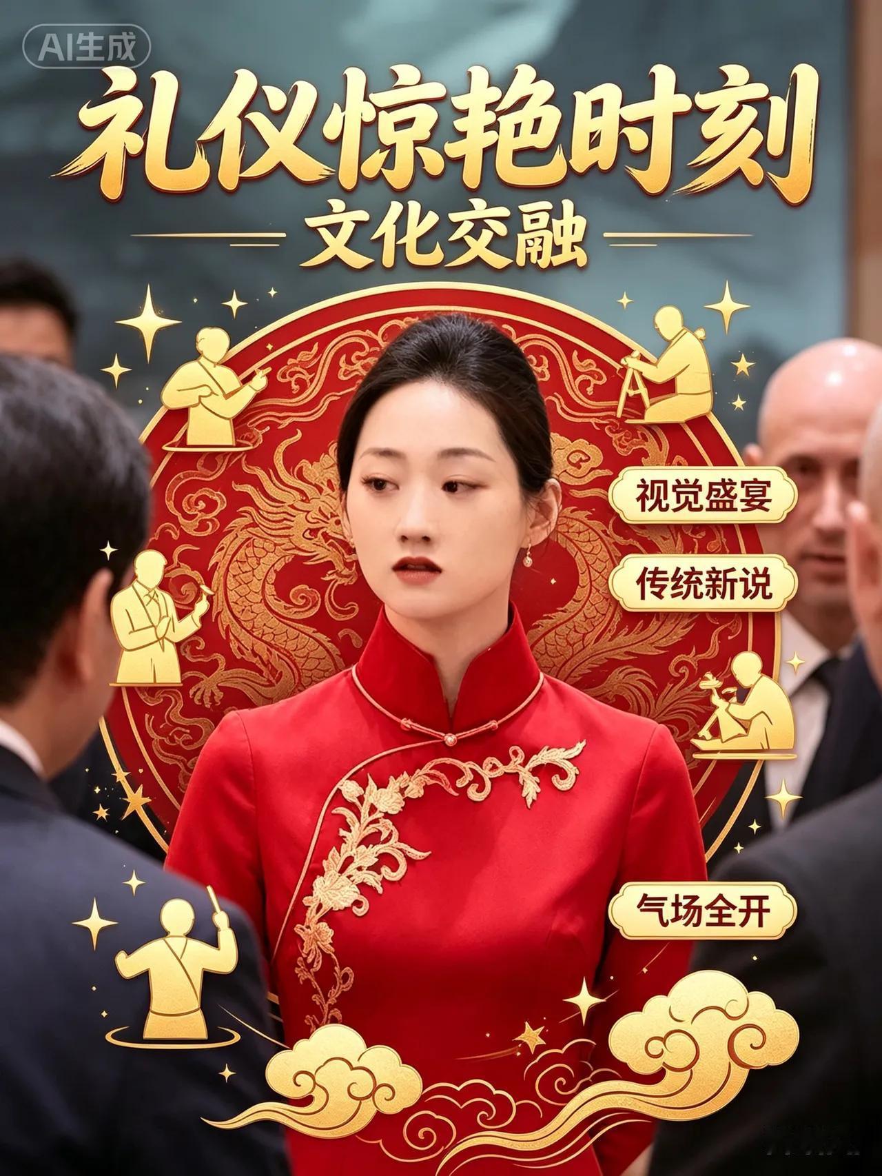 国宴上的红衣小姐姐意外走红，网友惊呼，这哪是普通服务员，分明就是训练有素的安保高