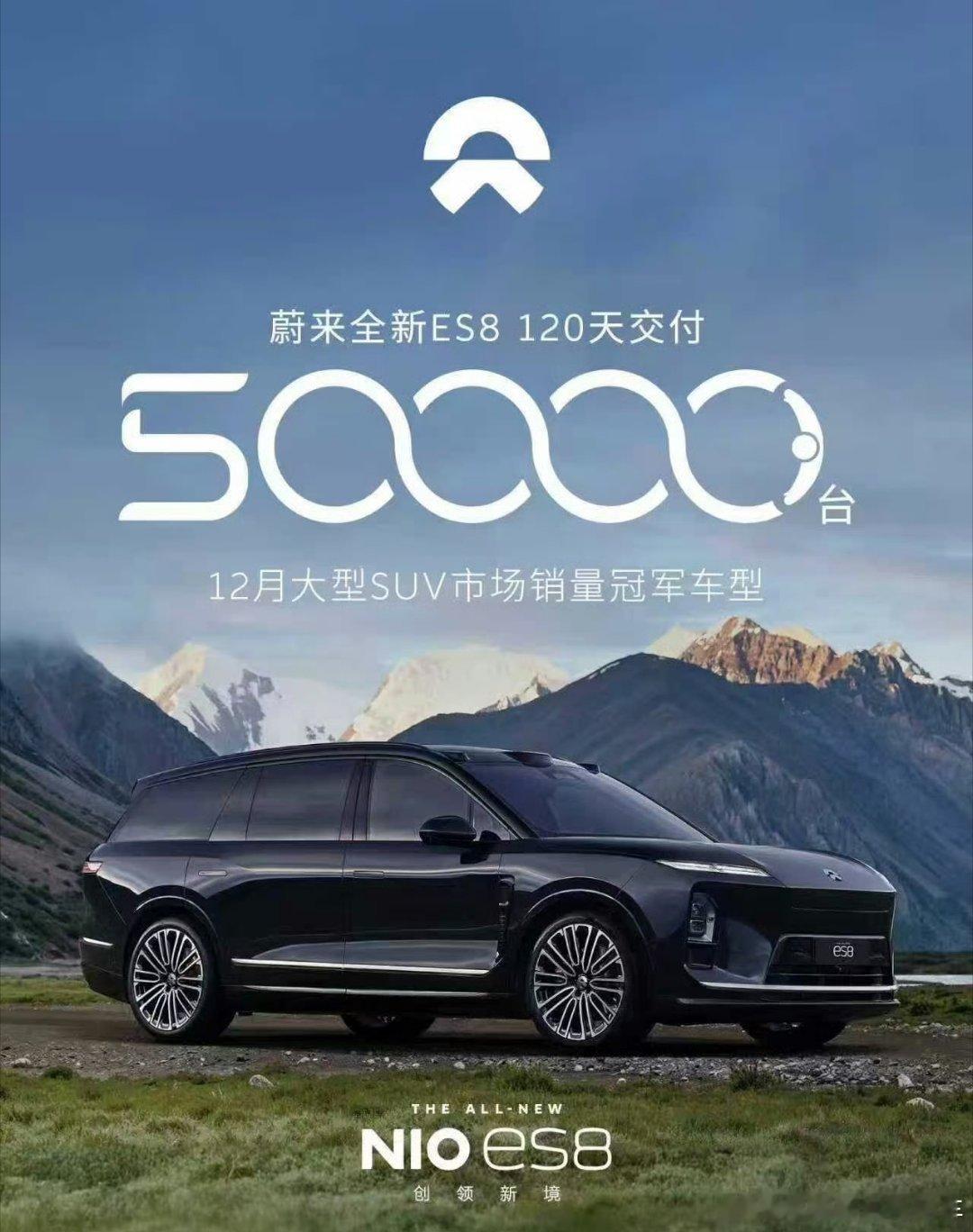全新蔚来ES8交付5万台，耗时仅120天第1个一万台用时41天，第2