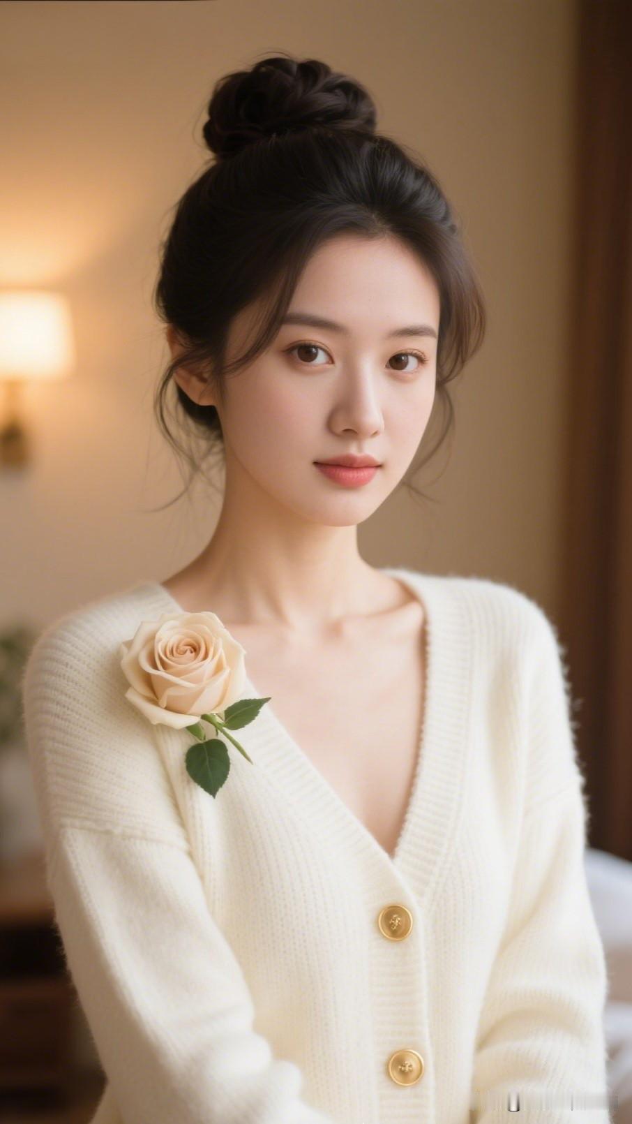 花落人归处，相思入梦来。少女感穿搭的精髓是什么温柔优雅的少女，白色毛衣上的玫瑰