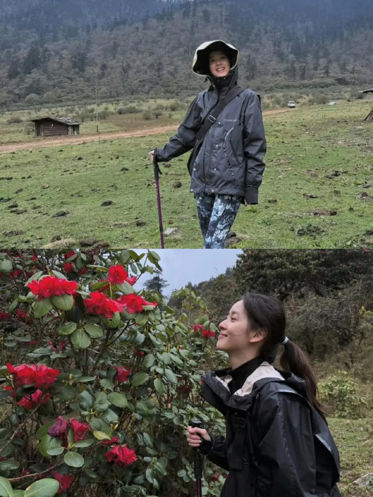 章泽天晒和杨天真在不丹徒步照，全都是大素颜无修图的照片！32岁的她虽然已经生