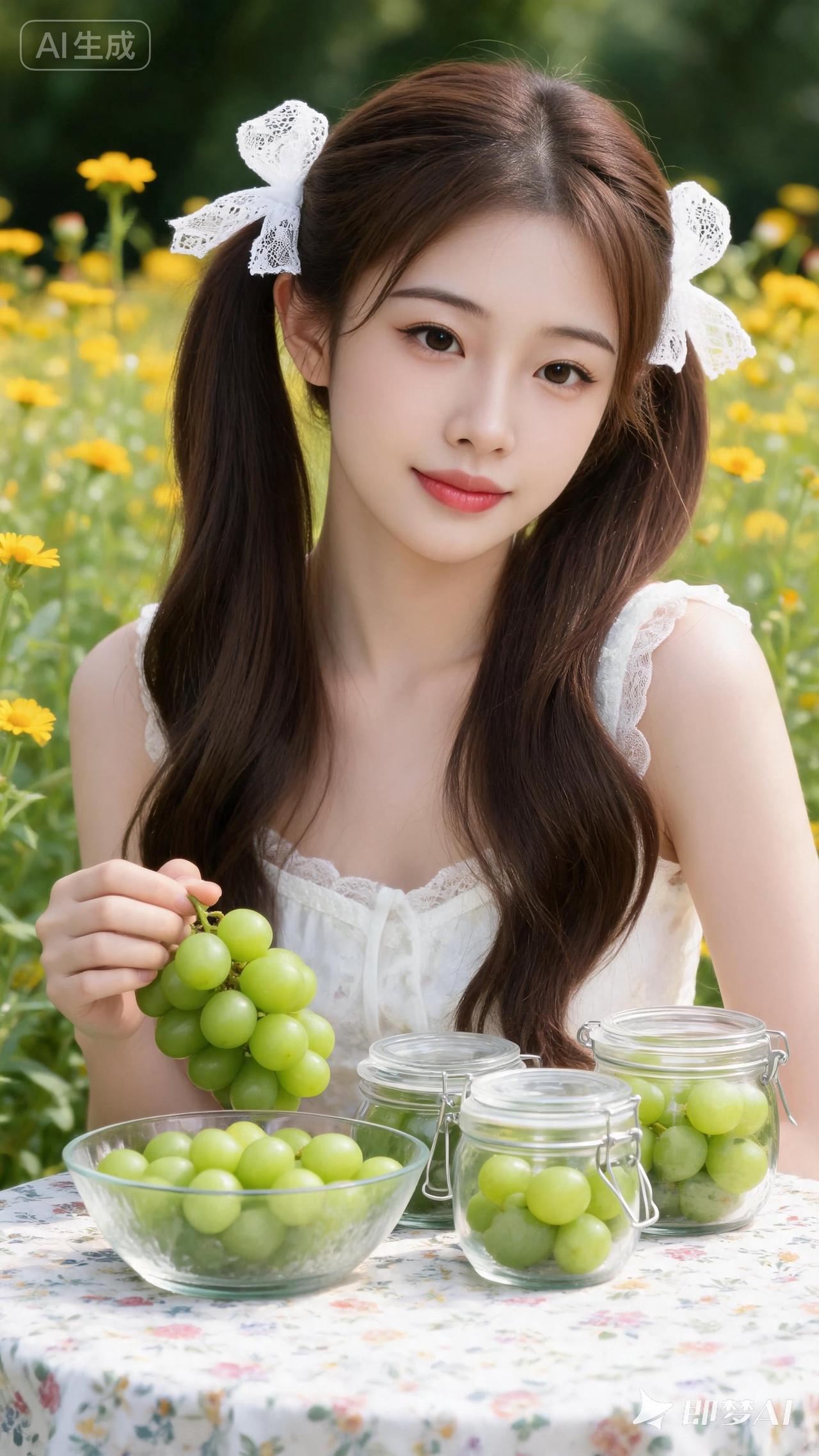 夏日清新少女，葡萄香甜满怀🍇🌸