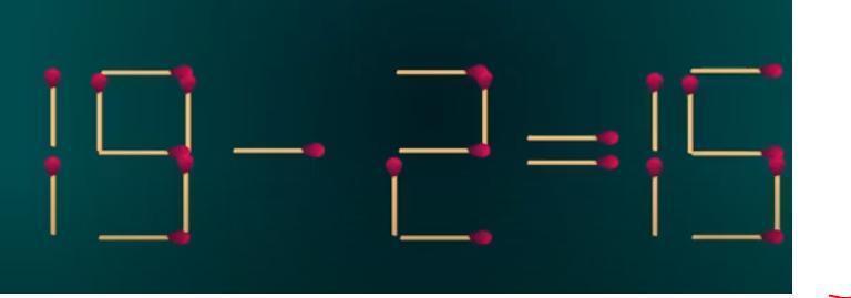 这是一道火柴棒数字谜题，原始式子为“19-2=15”，显然等式不成立
