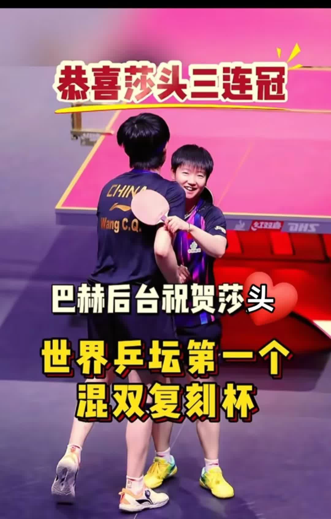 恭喜莎头组合世界乒坛第一个混双复刻杯诞生👍，谁敢横刀立马，唯我莎头将军，莎头出