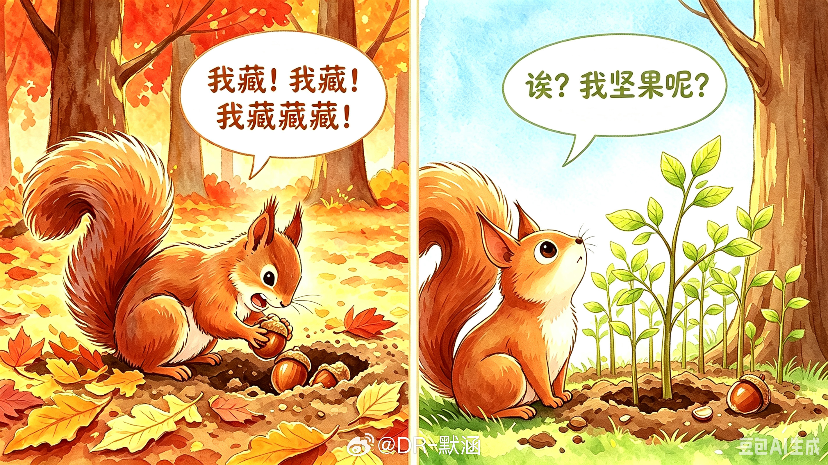 松鼠是“佛系植树员”：松鼠记不住自己藏坚果的位置，忘记的坚果会在土里发芽，一只松