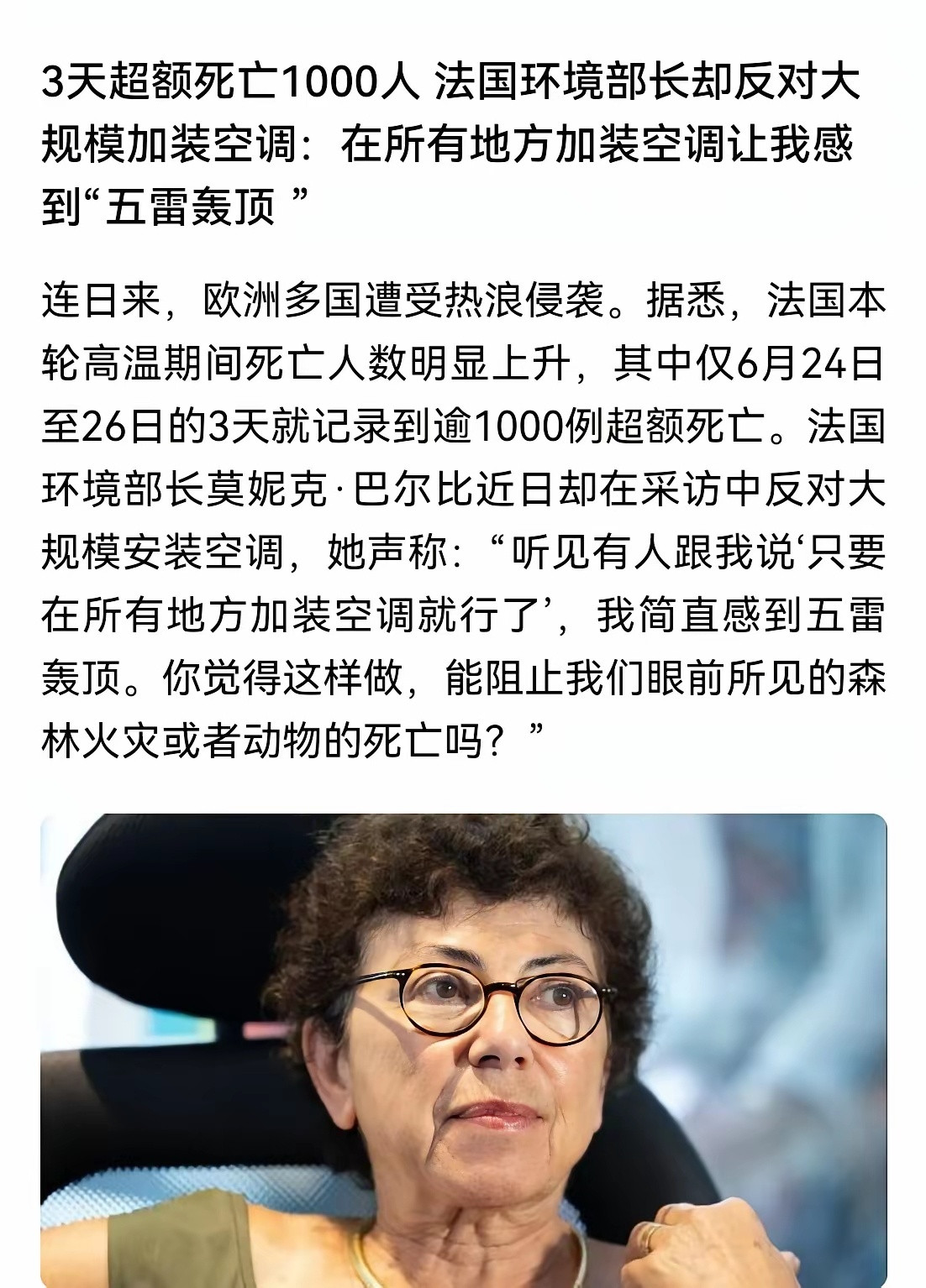 我反对欧洲装空调，不然地球温度将上升2度