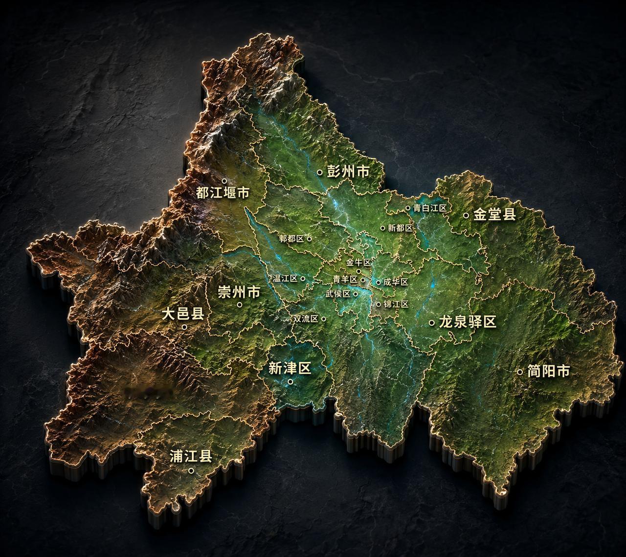 第五城有力争夺者-成都；透过成都3D区划图，可清晰看见其圈层化全域发展格局，主城