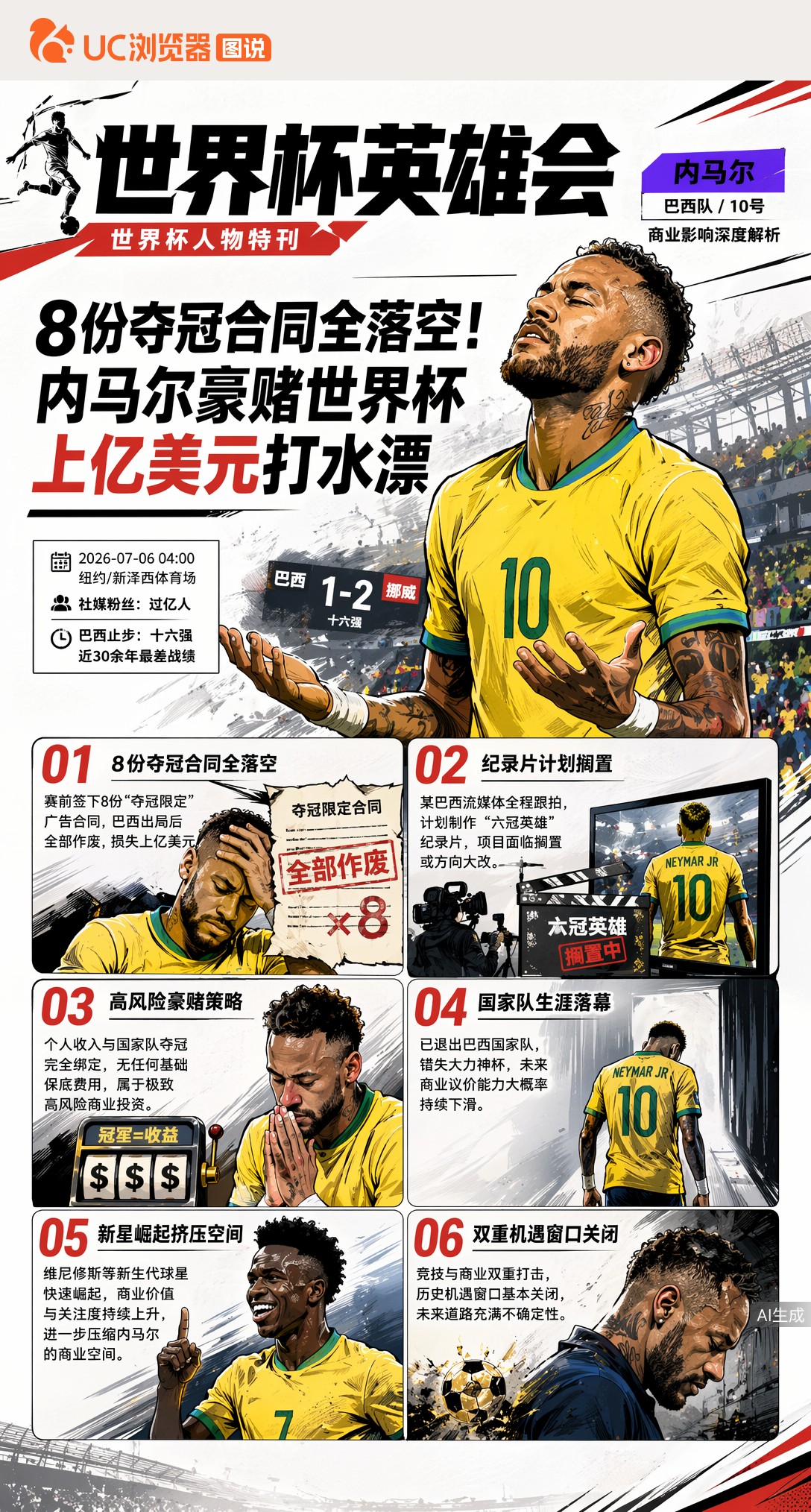 8份夺冠合同全落空！内马尔豪赌世界杯，上亿美元打水漂