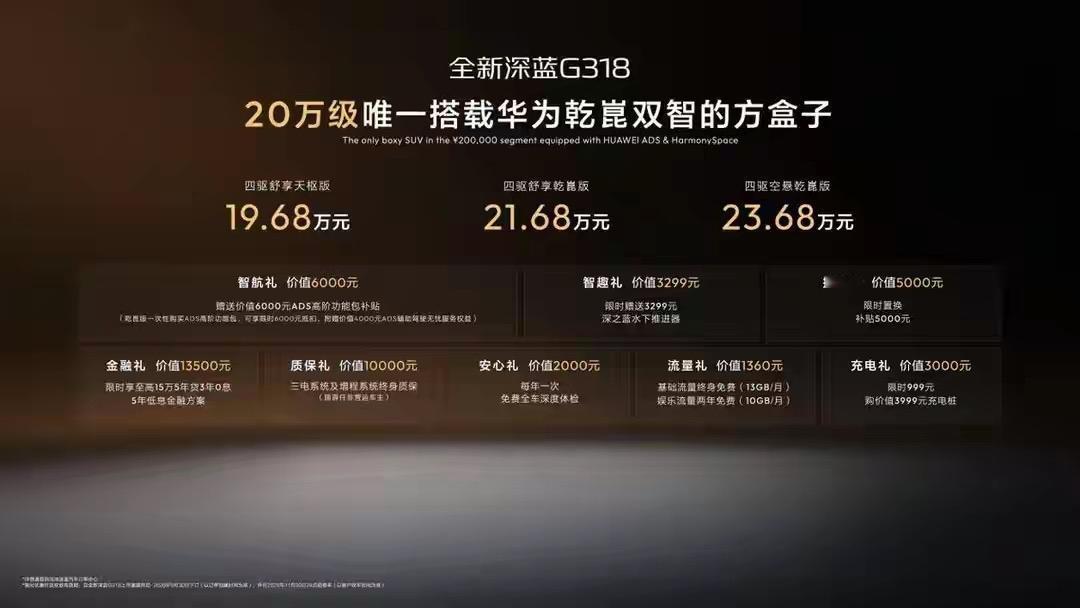 成都车展深蓝G318正式上市啦，指导价19.68‑23.68万，这台方盒子SUV