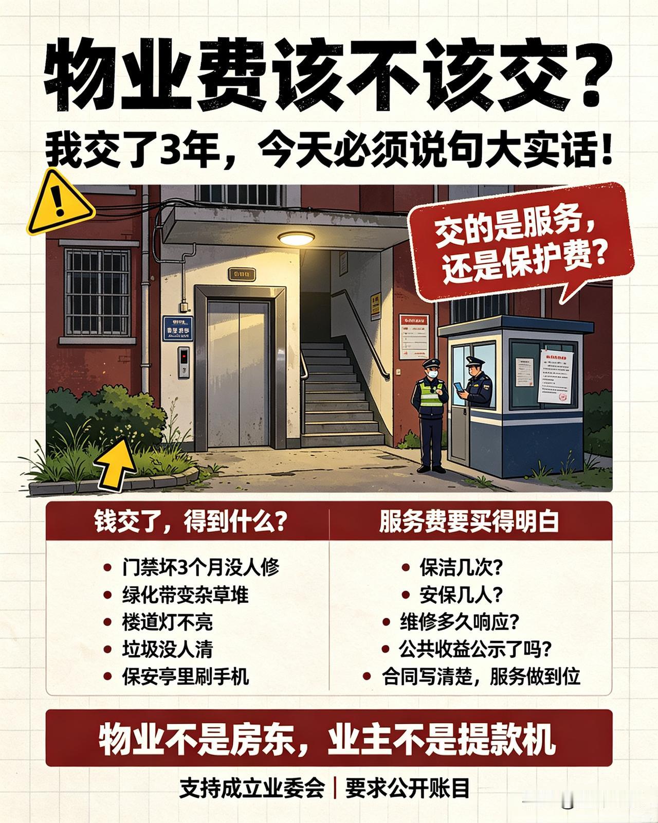 物业费该不该交？我交了3年，今天必须说句大实话！交房时笑脸相迎，入住后爱搭