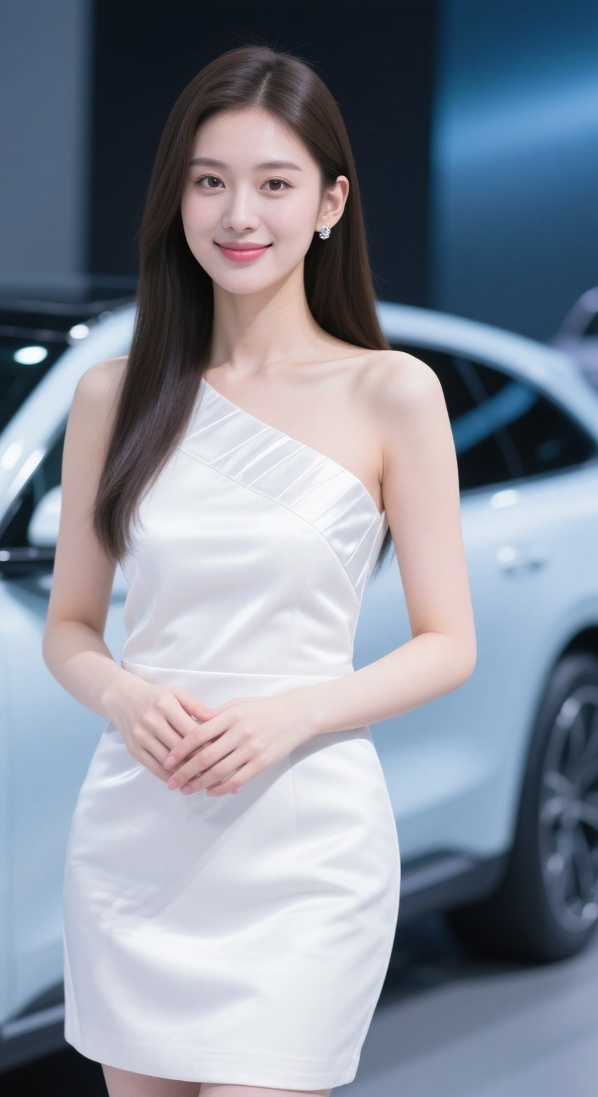 少妇轻抚豪车门，回眸一笑百媚生