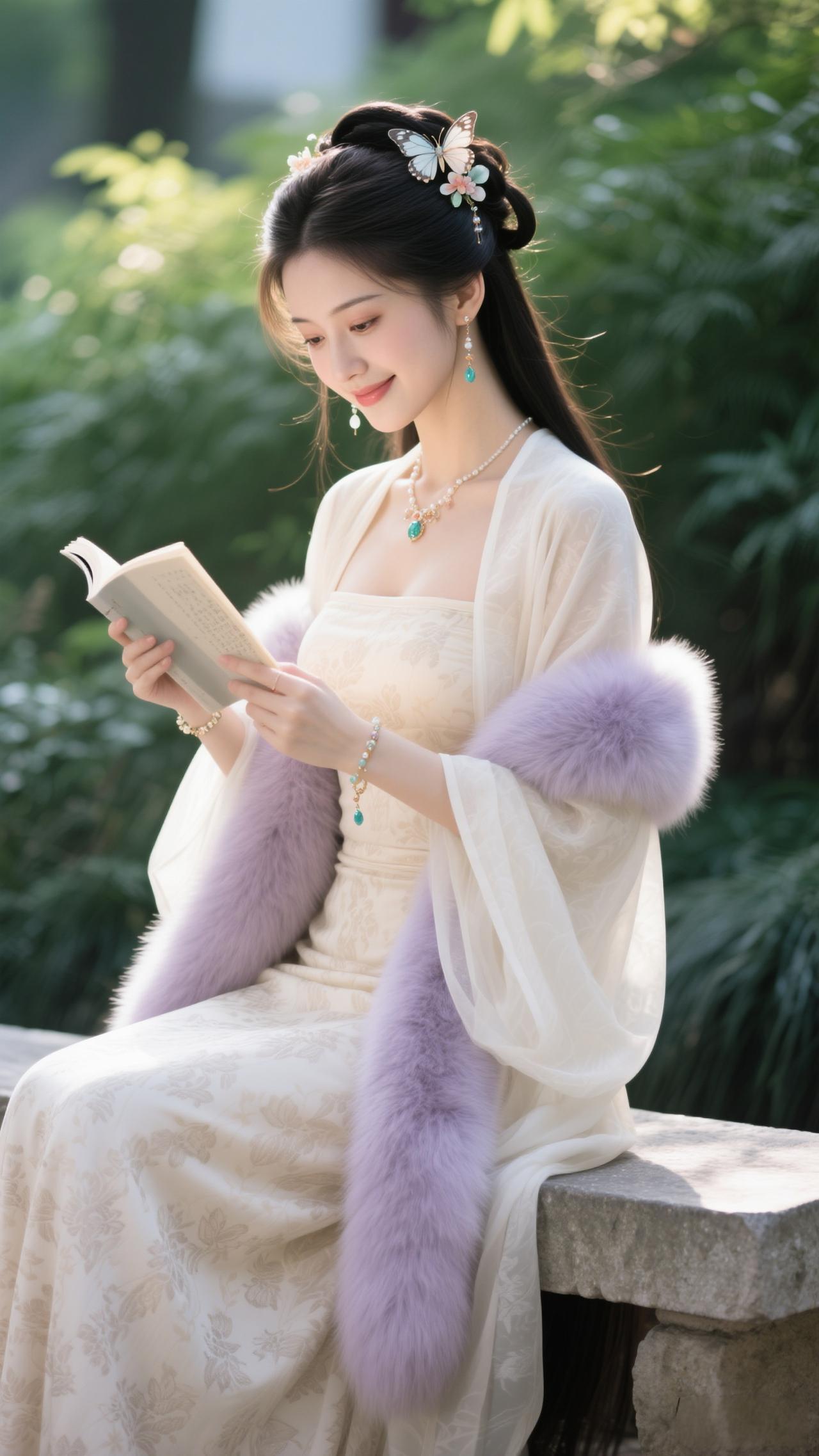 笑捻书页听莺，一襟清翠沾身。古装古风汉服美不美你说了算国风古韵原创作品