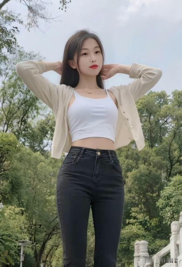 清新穿搭，白色背心+牛仔裤，轻松自在！白t恤穿搭